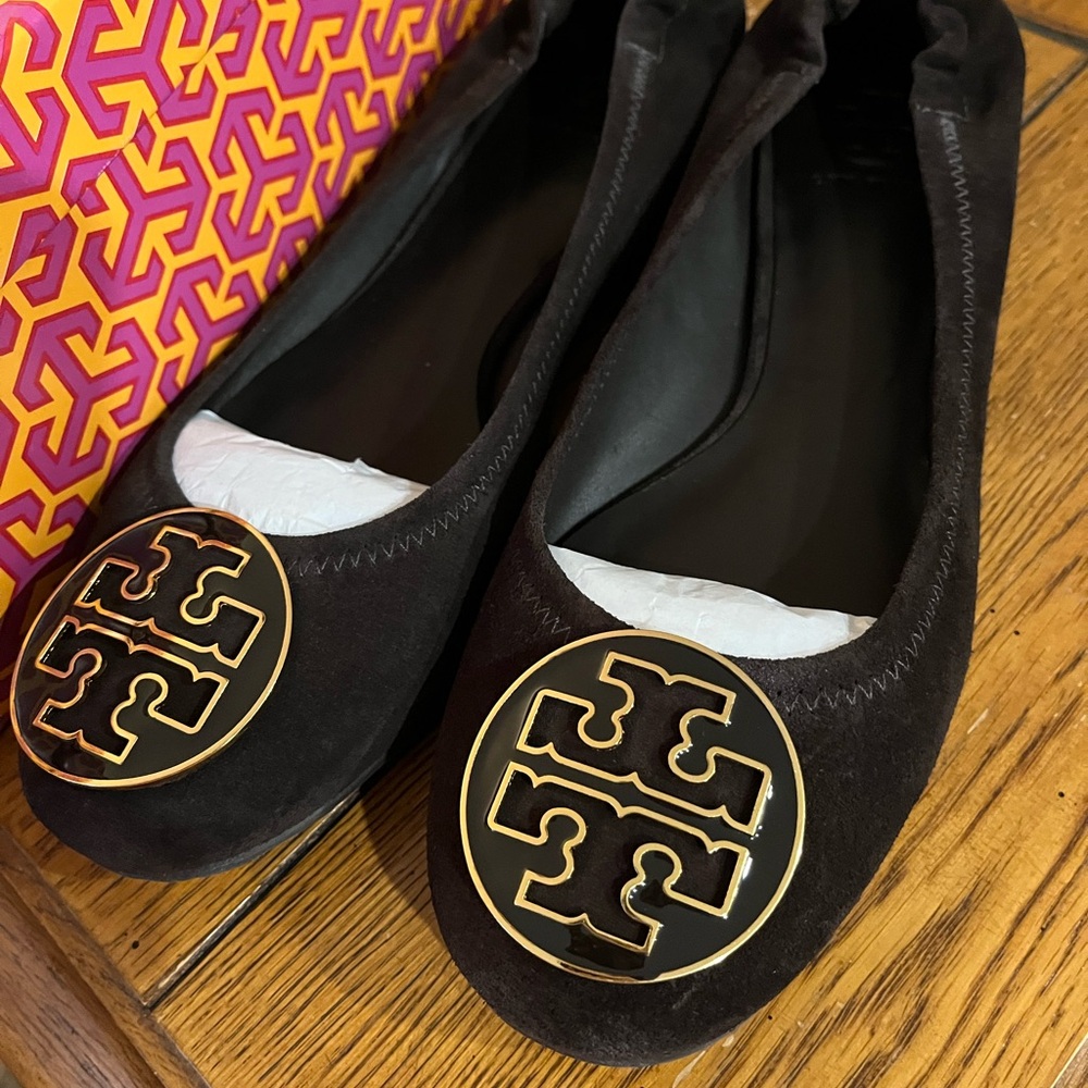 Tory Burch "Coconut Brown Suede Flats. Trending Fall 2025!